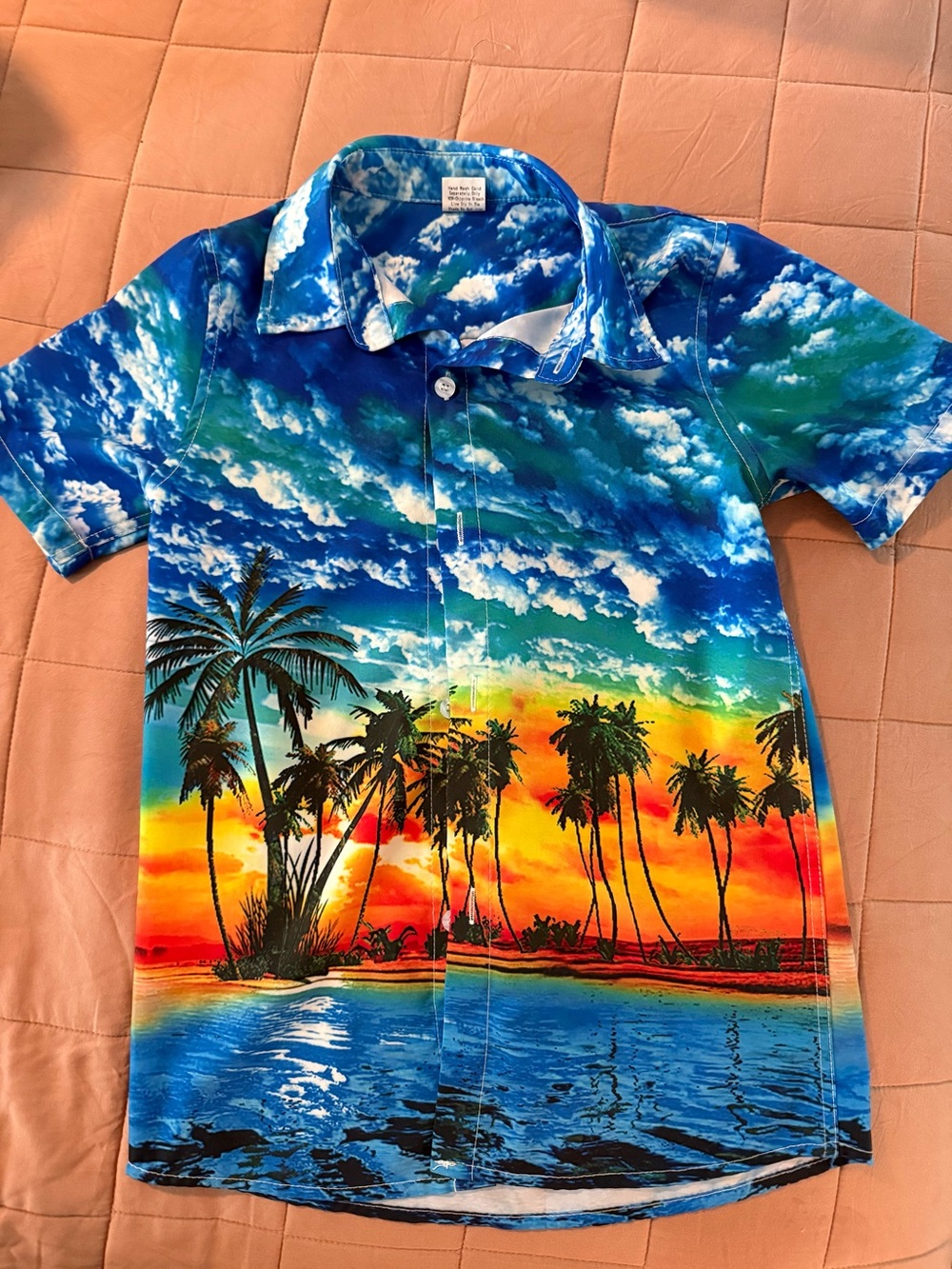 Kids Hawaiian Button-Up Shirt - Blue/Orange